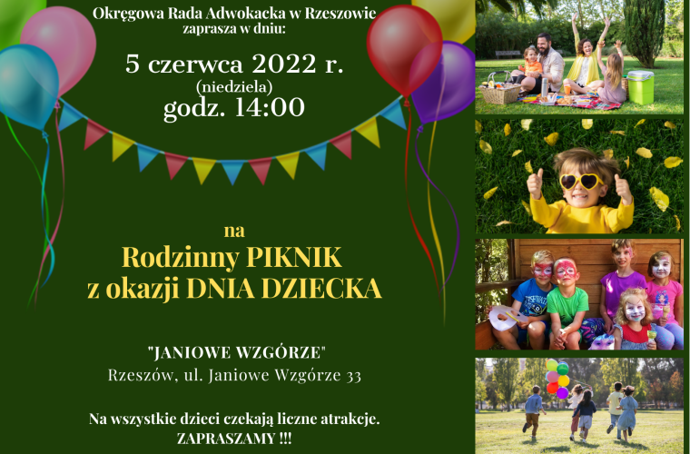 Zaproszenie na Piknik Rodzinny Podkarpackiej Adwokatury  z okazji Dnia Dziecka 5 czerwca 2022 r.